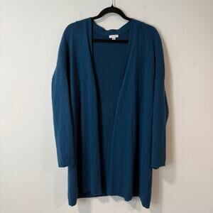 J. Jill Women's 100% Cashmere Sweater Cardigan Blue Open Front Plus 2X Stretch